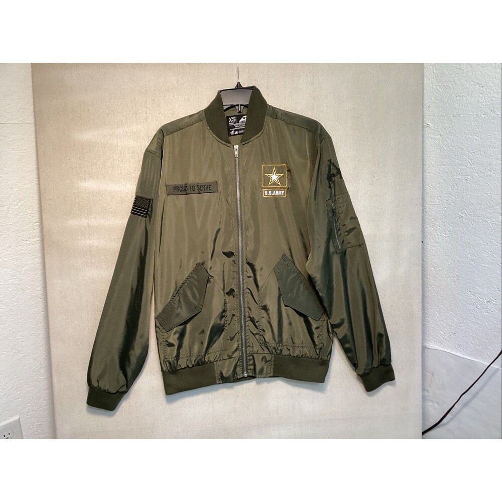 army performance jacket XS green us infantry windbreaker patches unisex